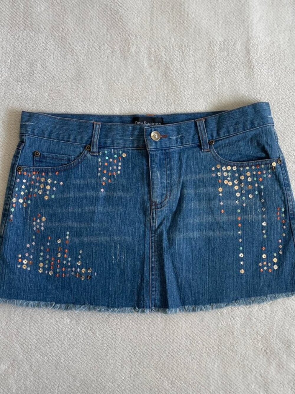 Don Ruciano blue denim mini skirt with sequin embellishments Size L